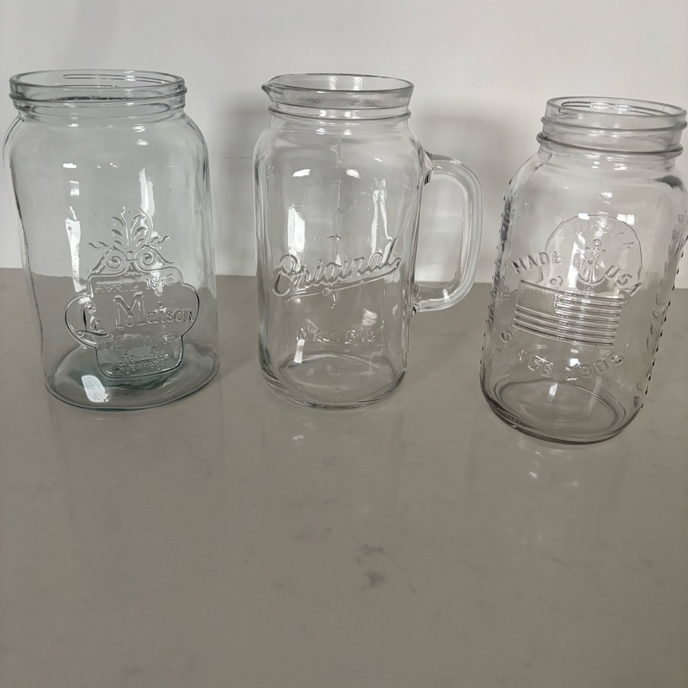 Glass Mason Jar Drinkware storage containers Hocking made in USA flag